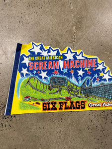 Vintage Six Flags Scream Machine Ride Pennant