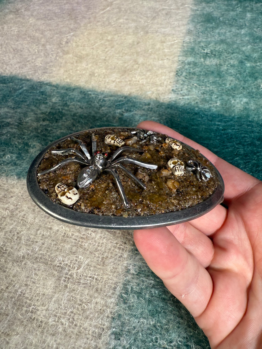 Vintage 3D Spider and Skulls Belt Buckle