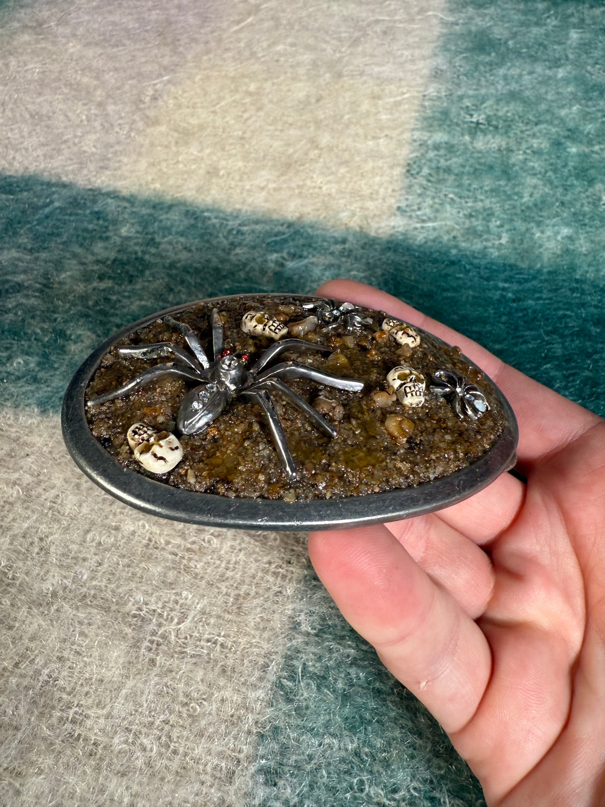 Vintage 3D Spider and Skulls Belt Buckle