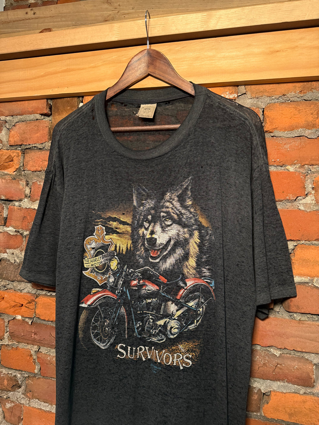 Vintage 1991 Harley Davidson 3D Emblem Survivor T-Shirt (XL)