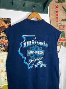 Vintage Illinois Harley Davidson Blue Cutoff Shirt (XL)