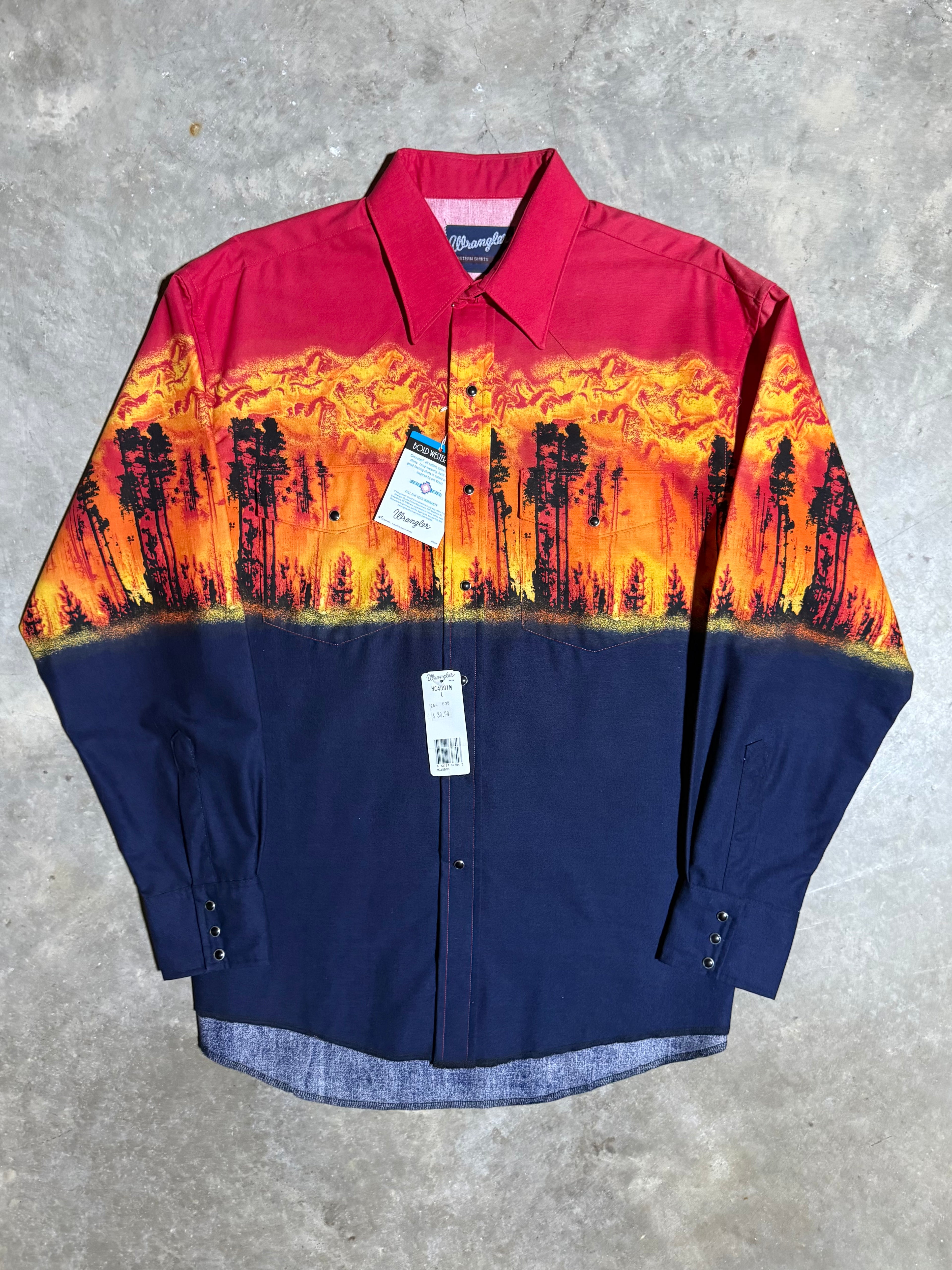 Vintage Wrangler Flaming Forest Pearl Snap Shirt (L)