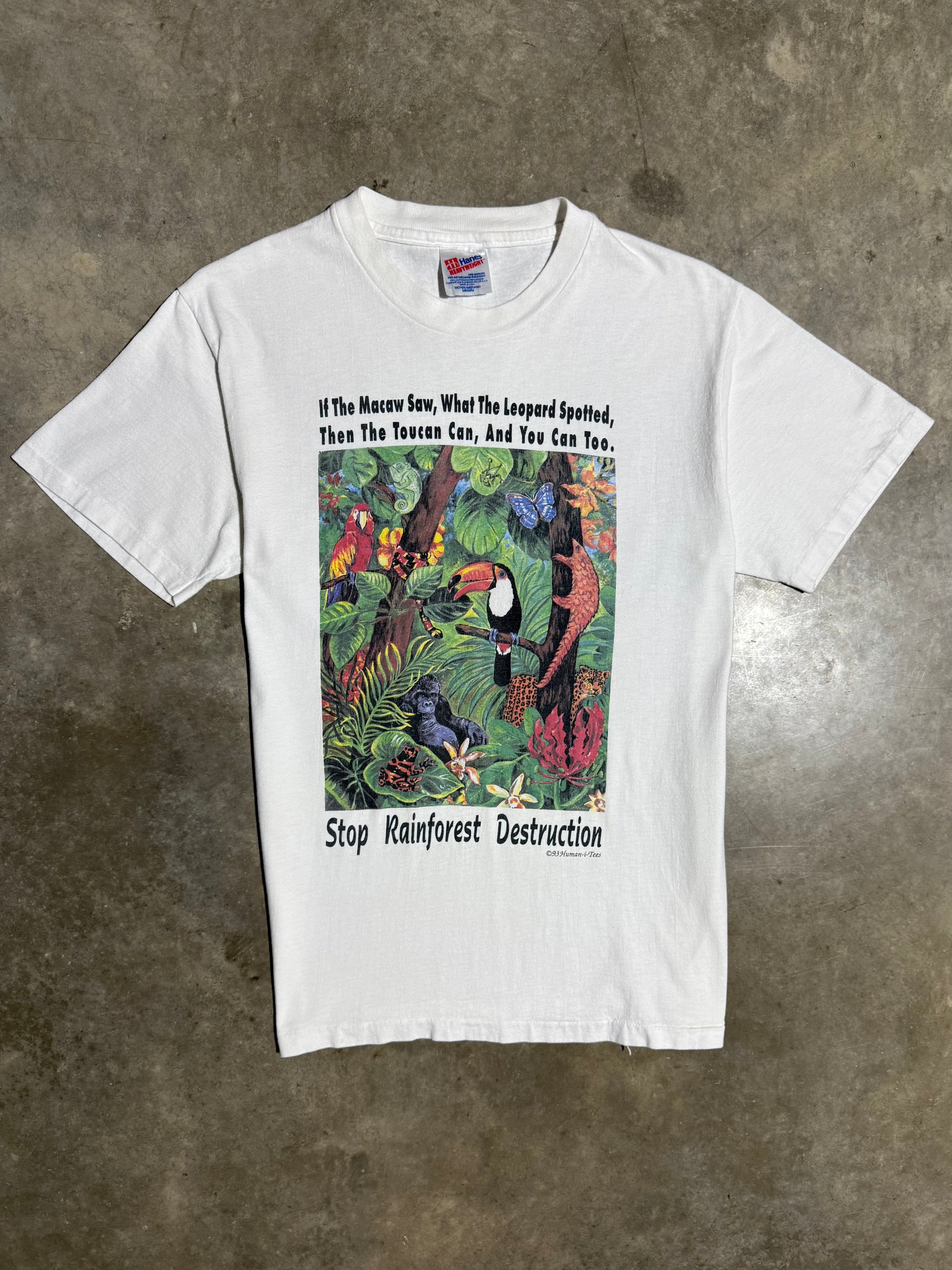 Vintage 90s Stop Rainforest Destruction T-Shirt (M)