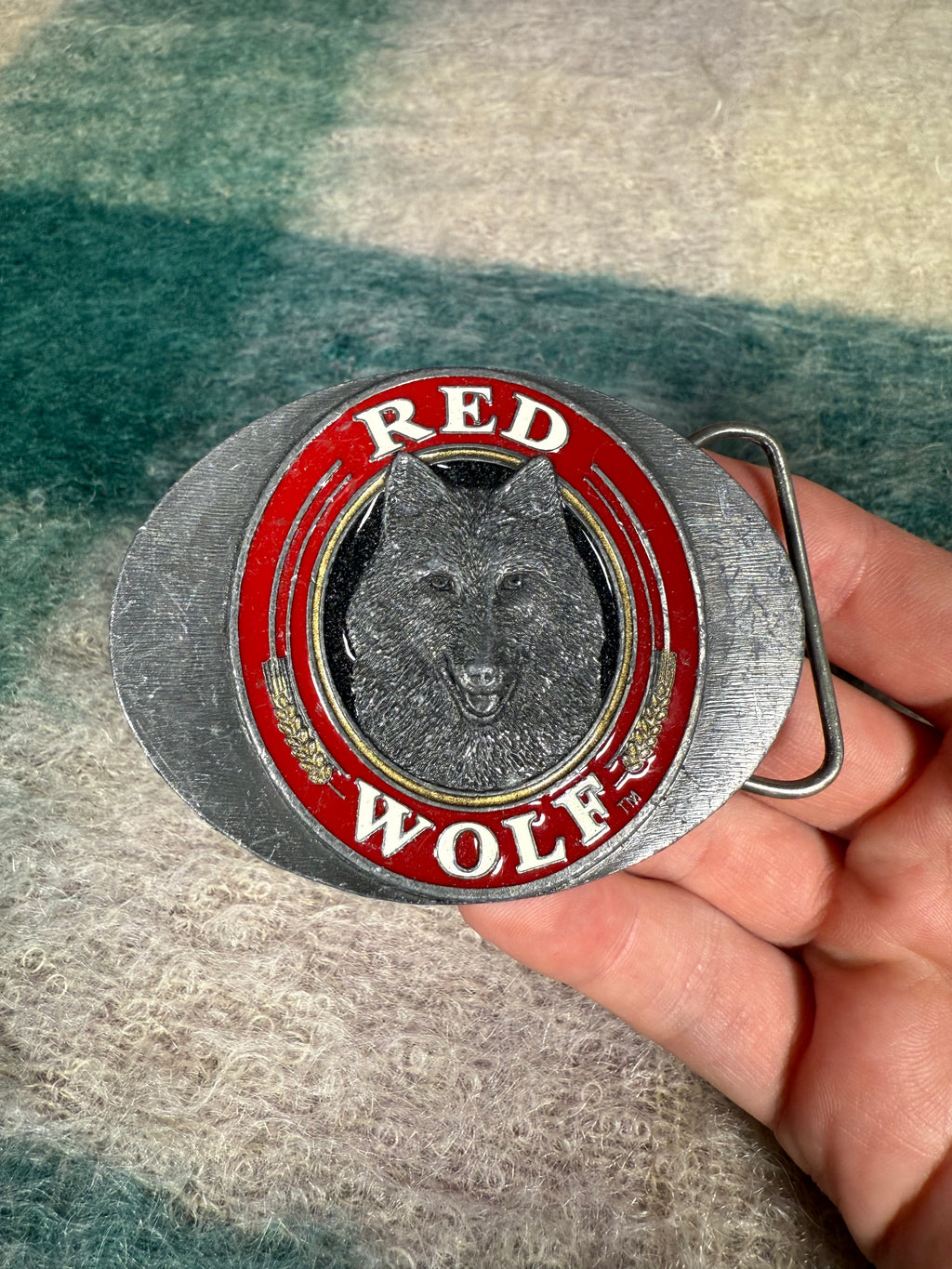 Vintage Red Wolf Beer Belt Buckle