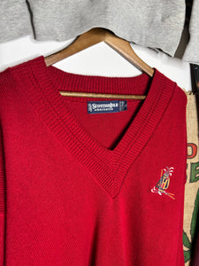 Vintage Embroidered Golf V-Neck Sweater (XL)