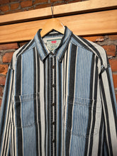 Load image into Gallery viewer, Vintage Levi’s Blue Black and White Striped Button Up Shirt (L)
