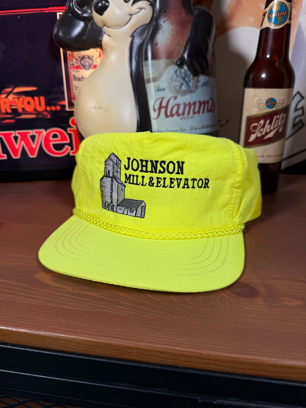 Vintage 80s Johnson Mill and Elevator Neon Hat