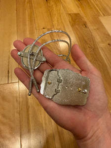 Vintage White Crystal Belt Buckle + Bolo Tie Combo