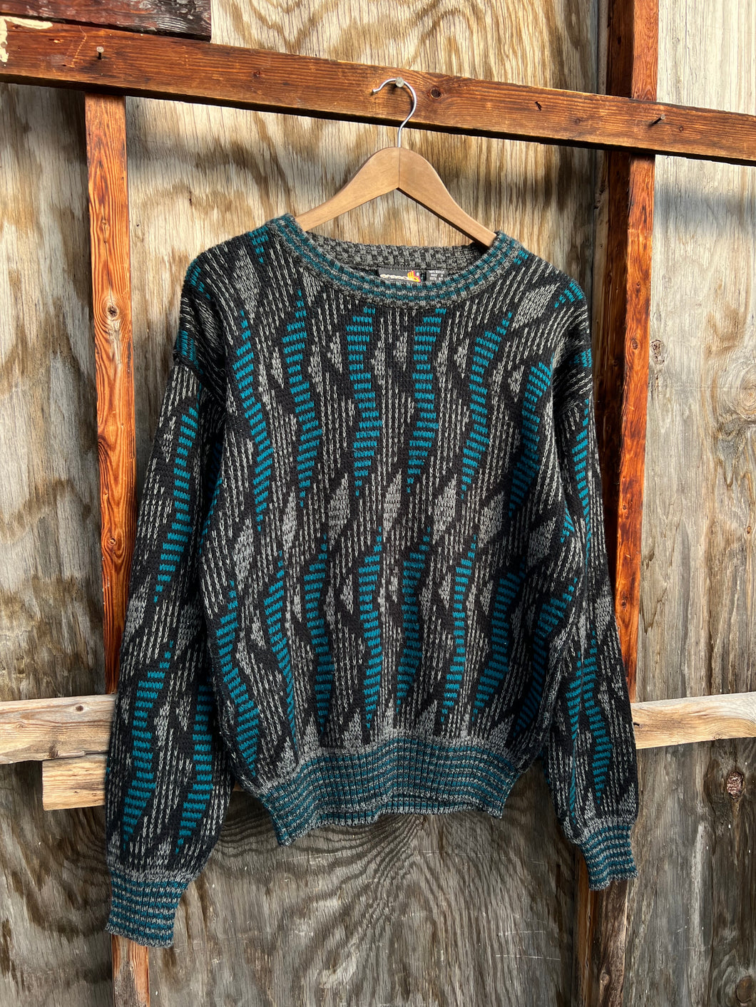 Vintage 80s Blue and Black Pattern Sweater (S)