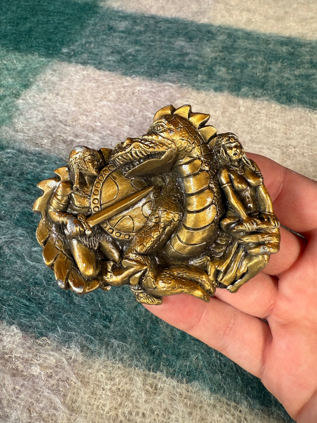 Vintage Knight Saving A Woman From Dragon Belt Buckle