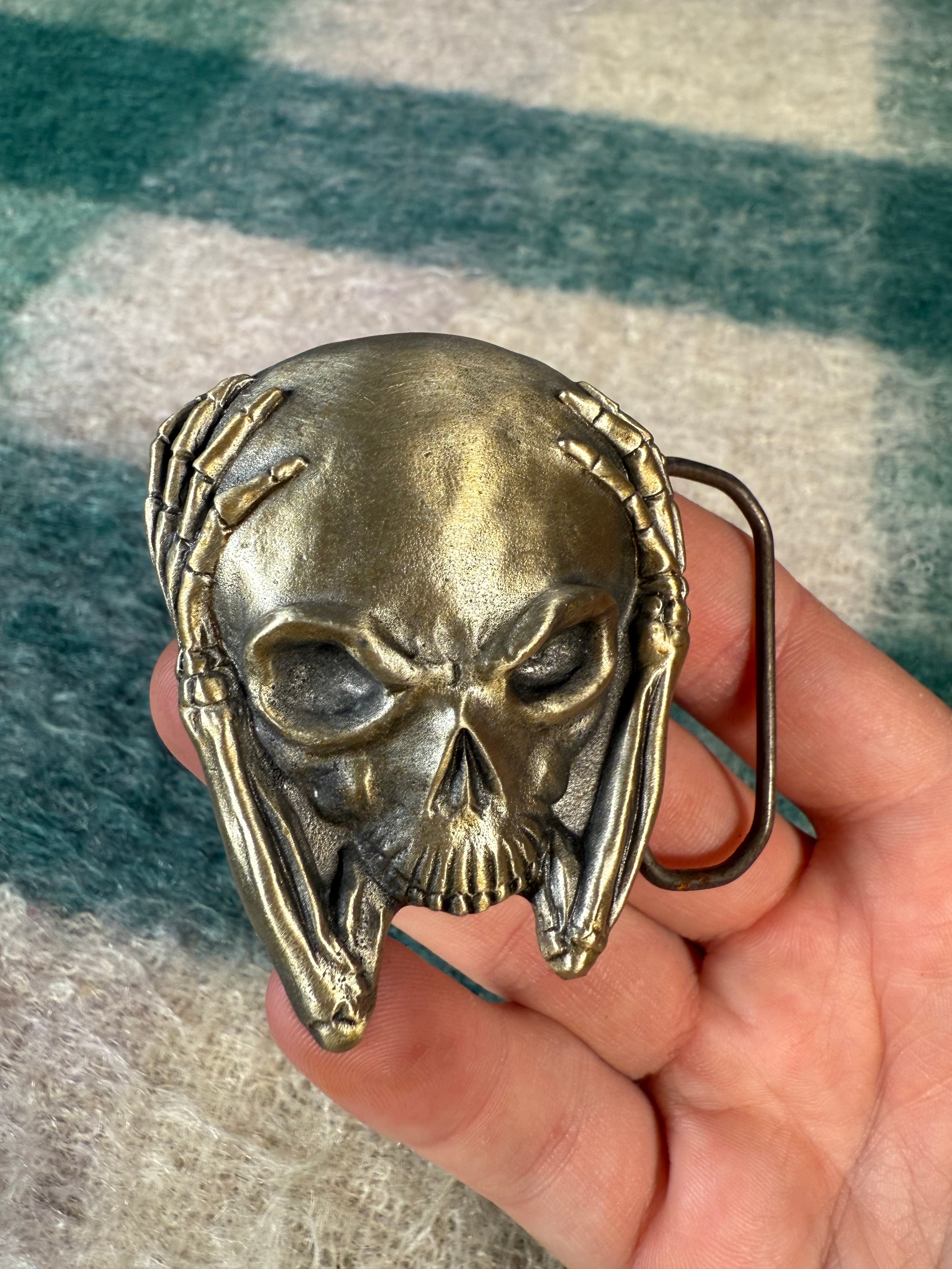 Vintage 2000 Skeleton Grabbing Head Belt Buckle