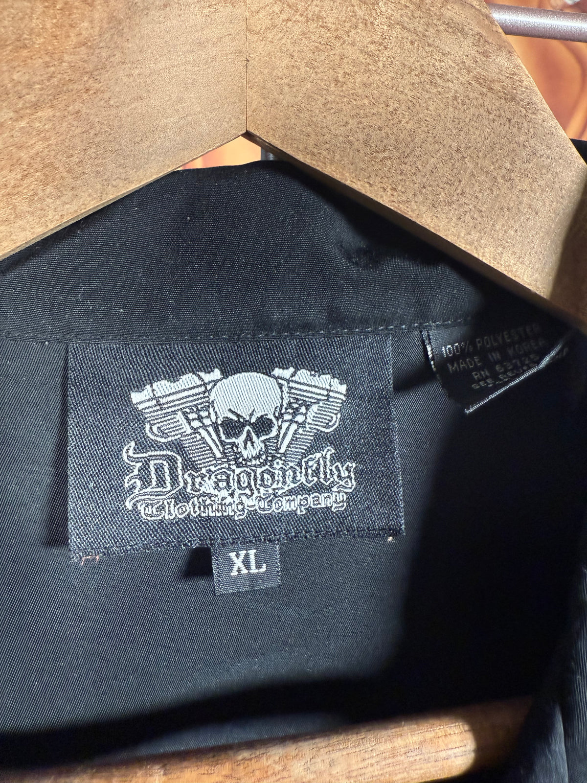 Vintage Dragonfly Clothing Co Flaming Skull Motorcycle Shirt (XL)