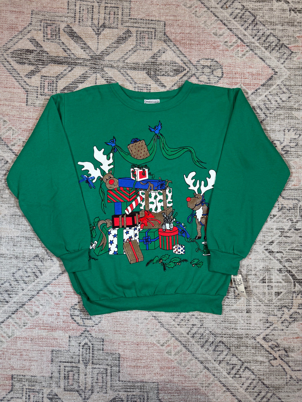 Vintage 80s Reindeer and Presents Christmas Crewneck (WM)