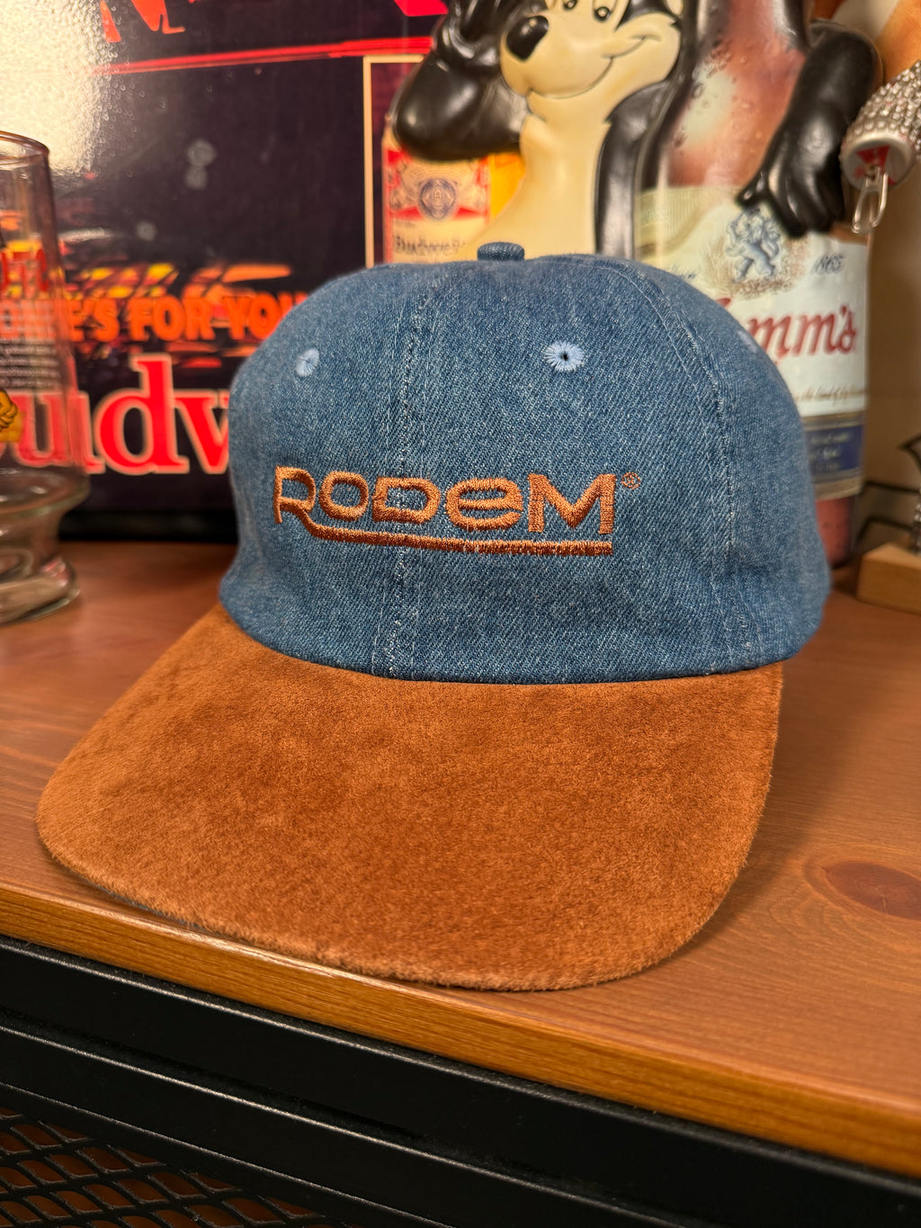 Vintage Rodem Denim and Suede Leather Strap Hat