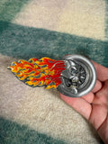 Vintage Flaming Skull Motorcycle Wheel Belt Buckle