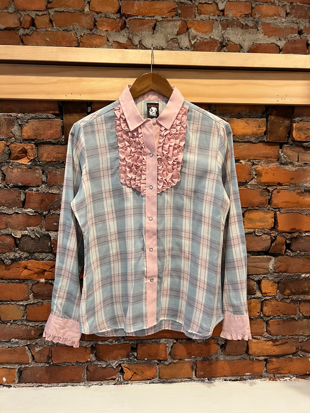 Vintage Karman Pink and Blue Western Shirt (WM)