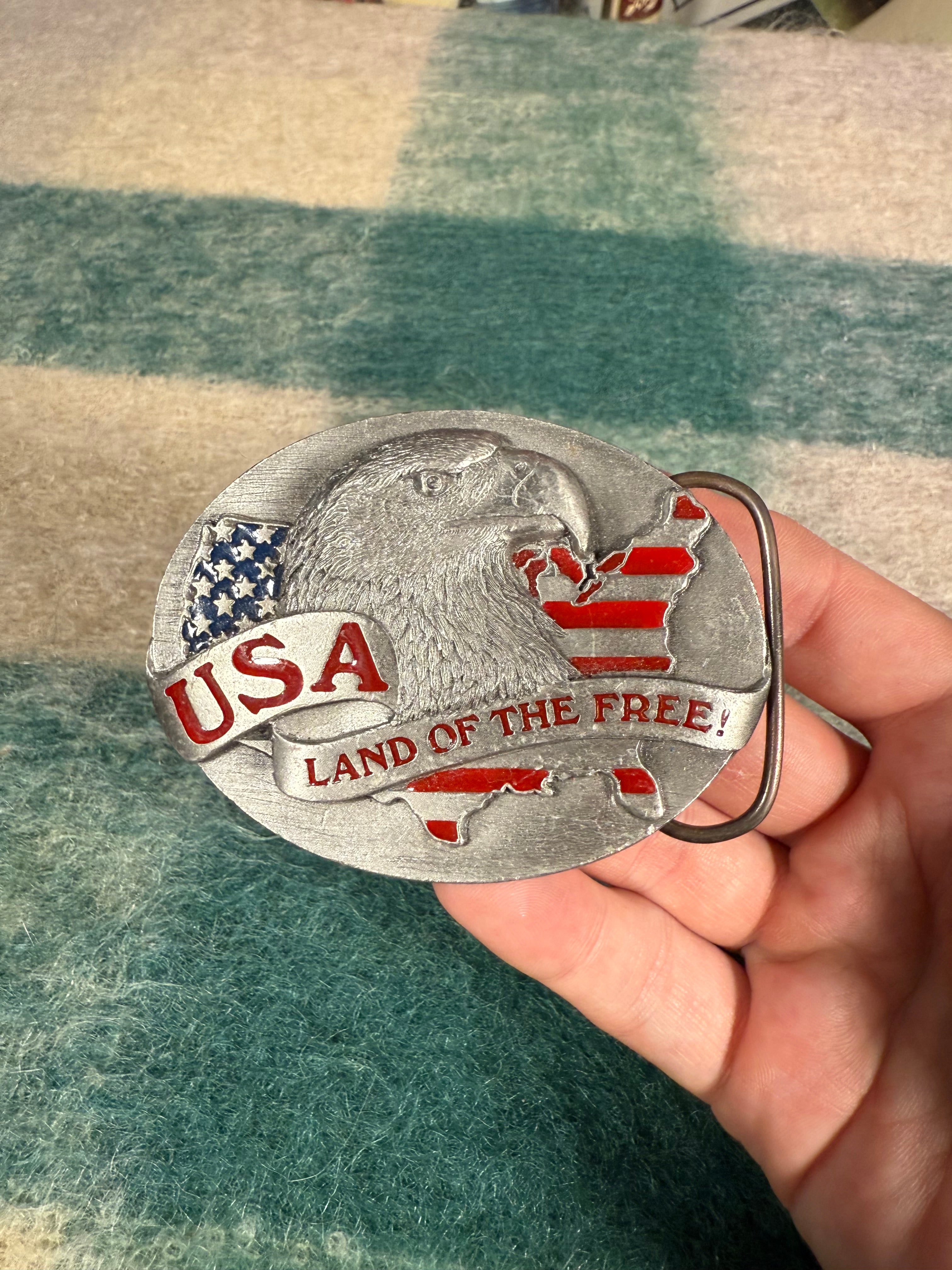 Vintage 1995 USA Land of the Free Belt Buckle