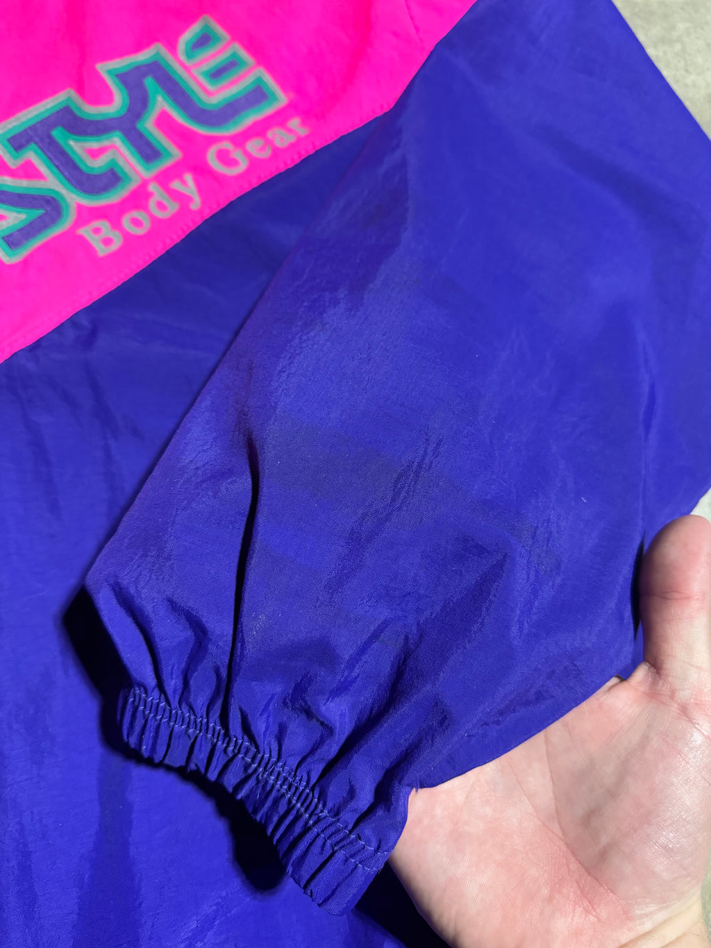 Vintage Surf Style Pink and Purple Windbreaker (XL)