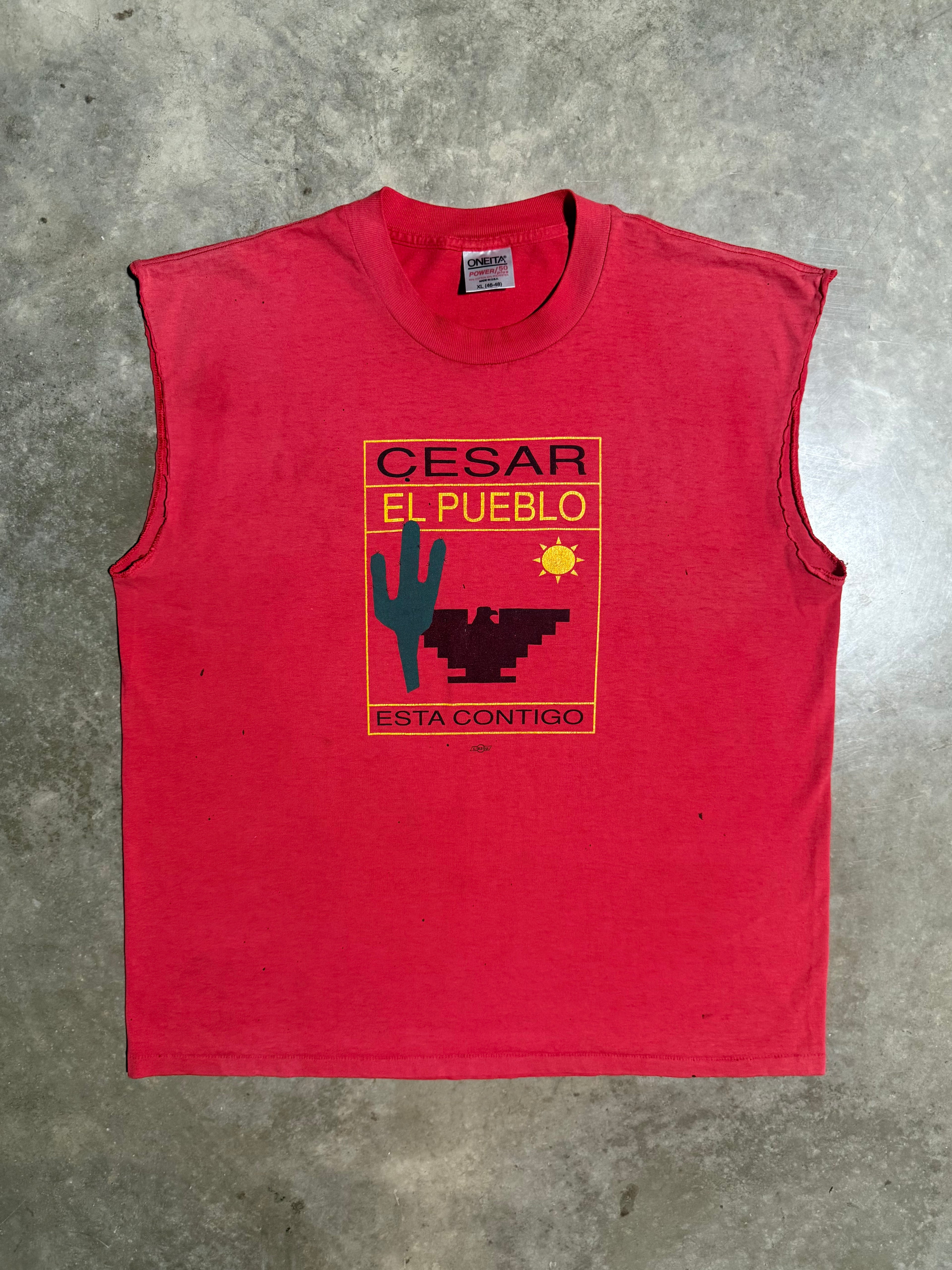 Vintage 90s Cesar El Pueblo Red Cutoff Tee (XL)