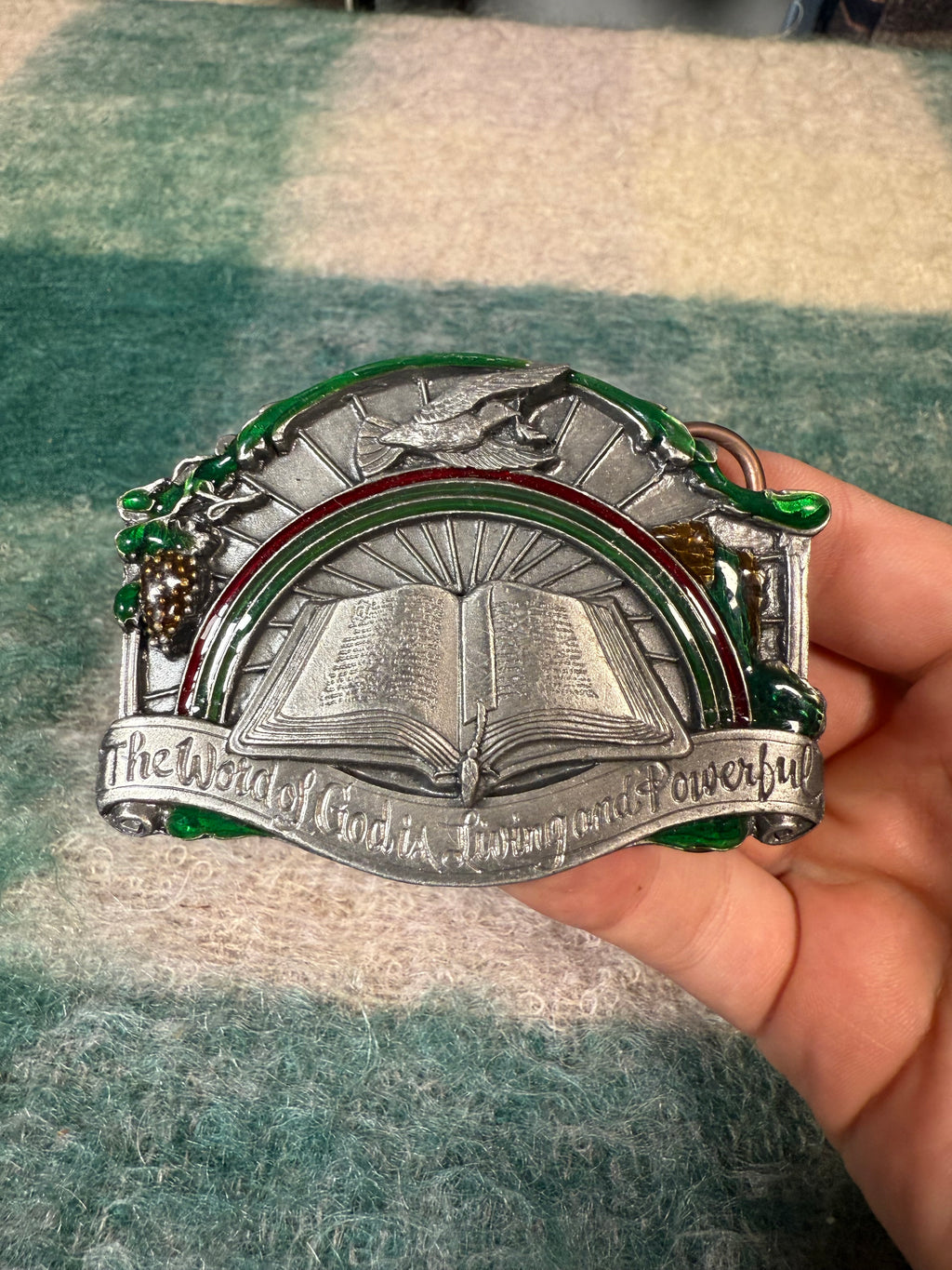 Vintage 80s The Word Of God Is Living and Powerful Belt Buckle
