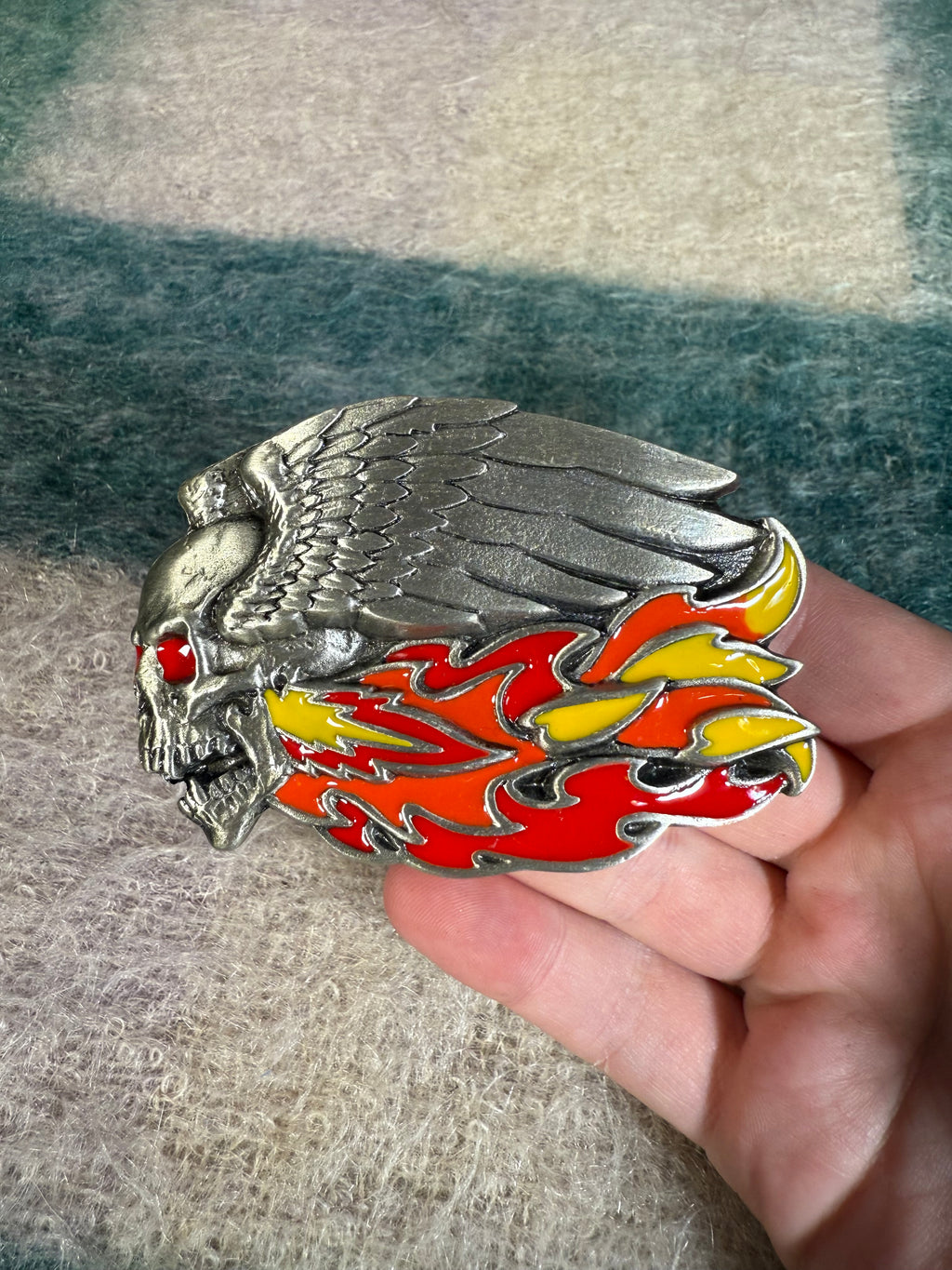 Vintage Winged Skull Flaming Belt Buckle