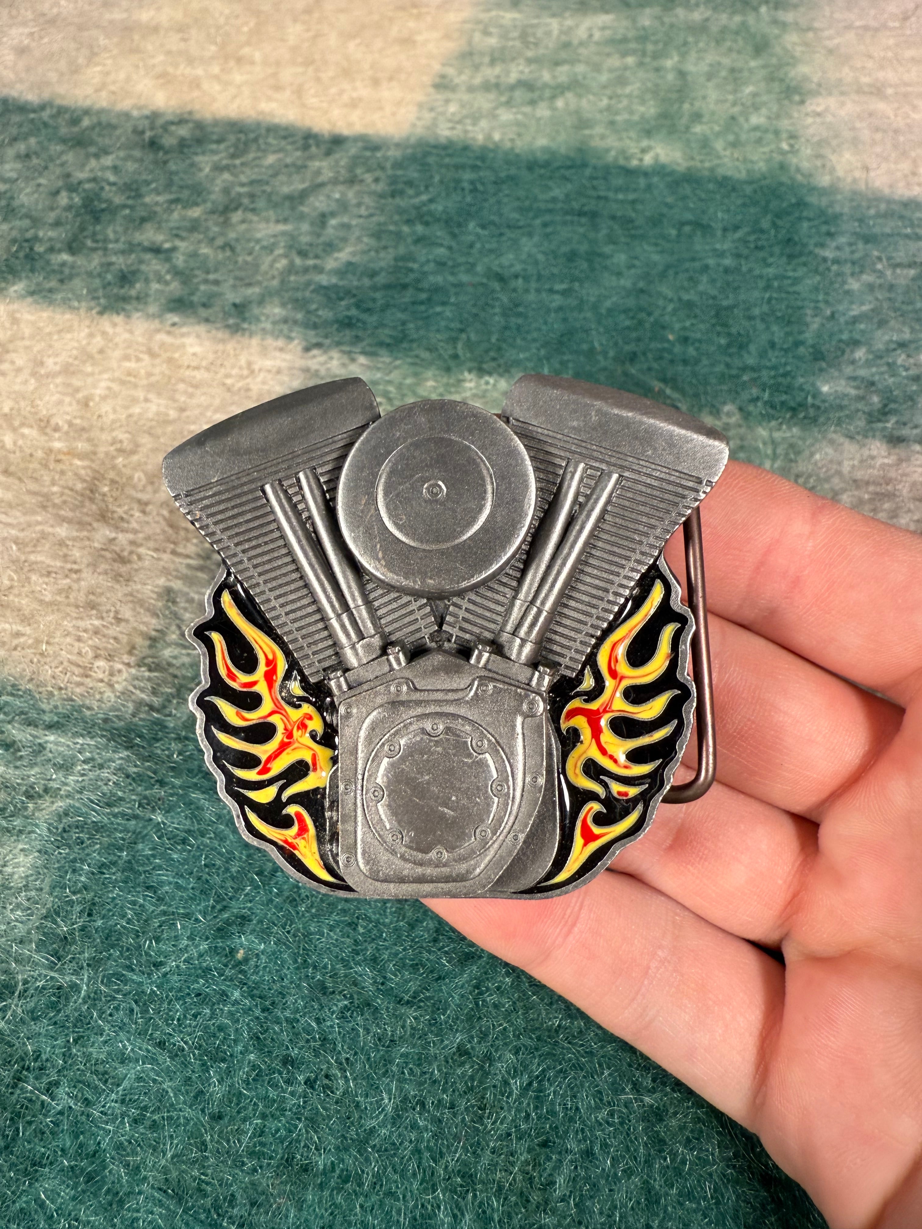 2000s Flaming Motorcycle Engine Belt Buckle