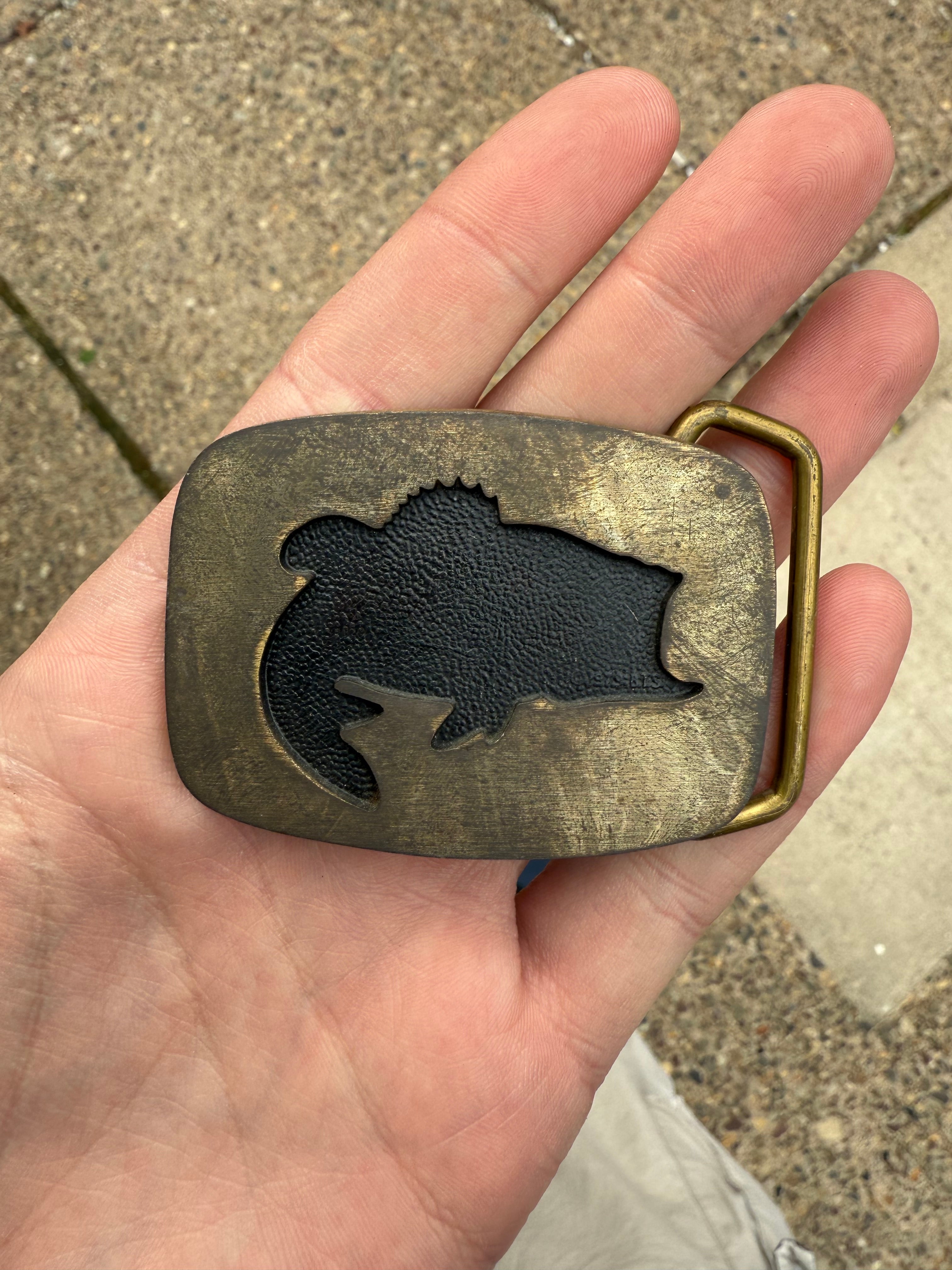 Vintage 70s Brass Fish Belt Buckle