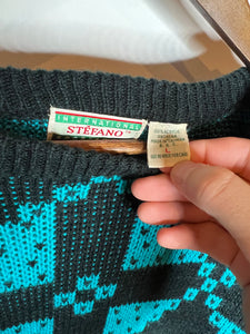 Vintage Stefano Teal Pattern Knit Sweater (M)