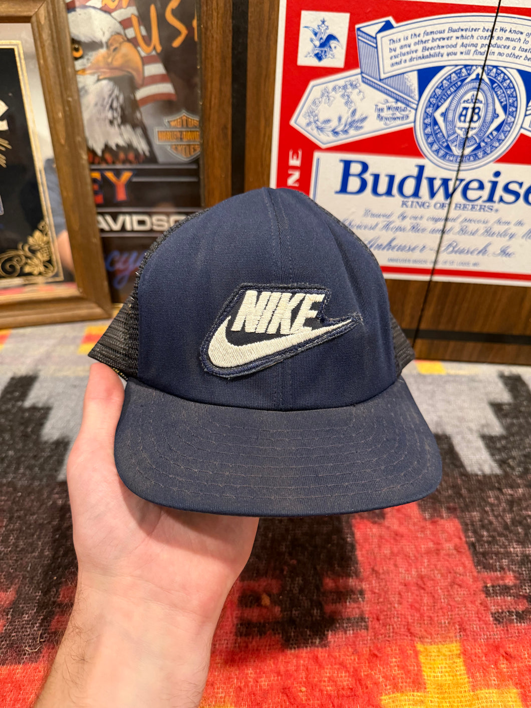 Vintage Faded 80s Nike Navy Blue Trucker Hat (S/M)