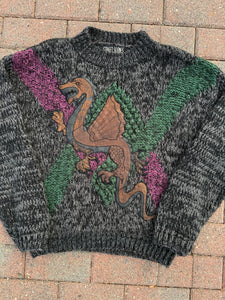 Vintage Street Scenes Dragon Knit Sweater (L)