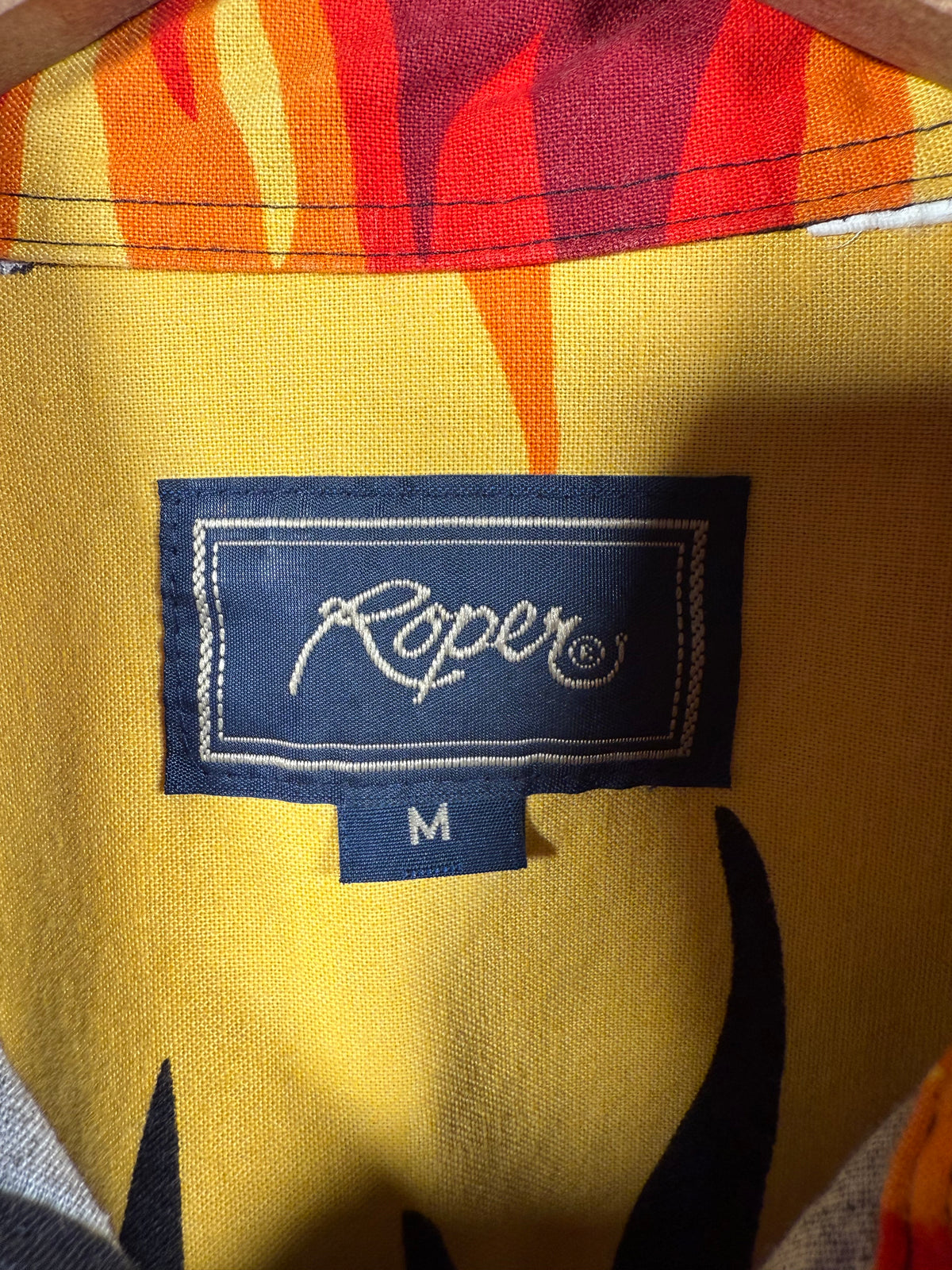 Vintage Roper Flaming Longhorn Skull Western Shirt (L)