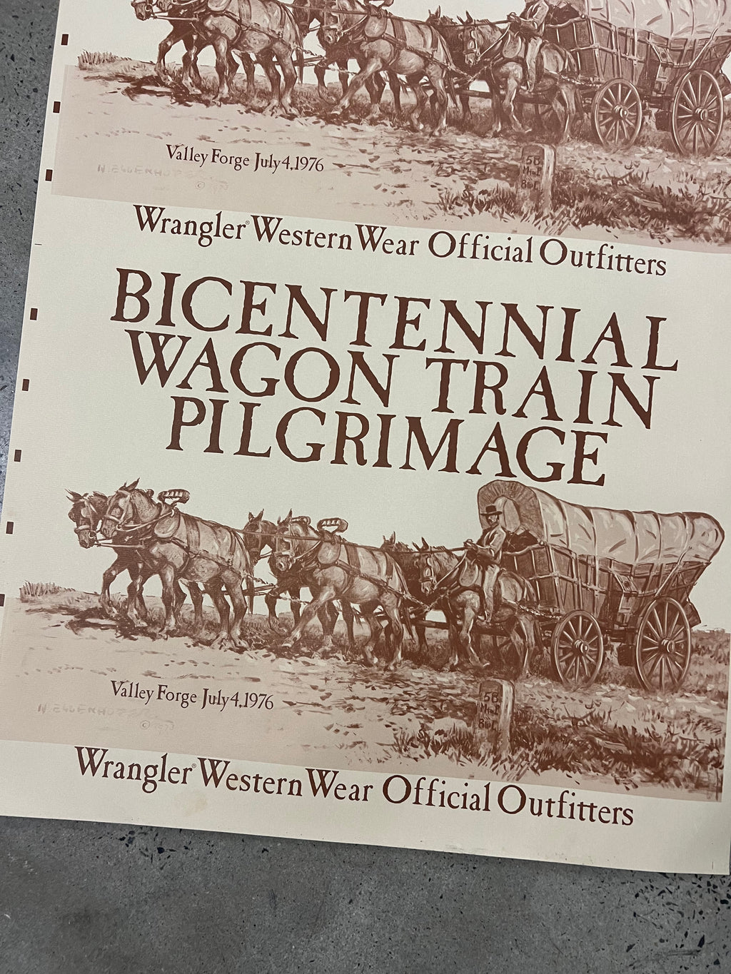 Vintage 1976 Wrangler Bicentennial Wagon Trail Pilgrimage Poster (23x35inch)