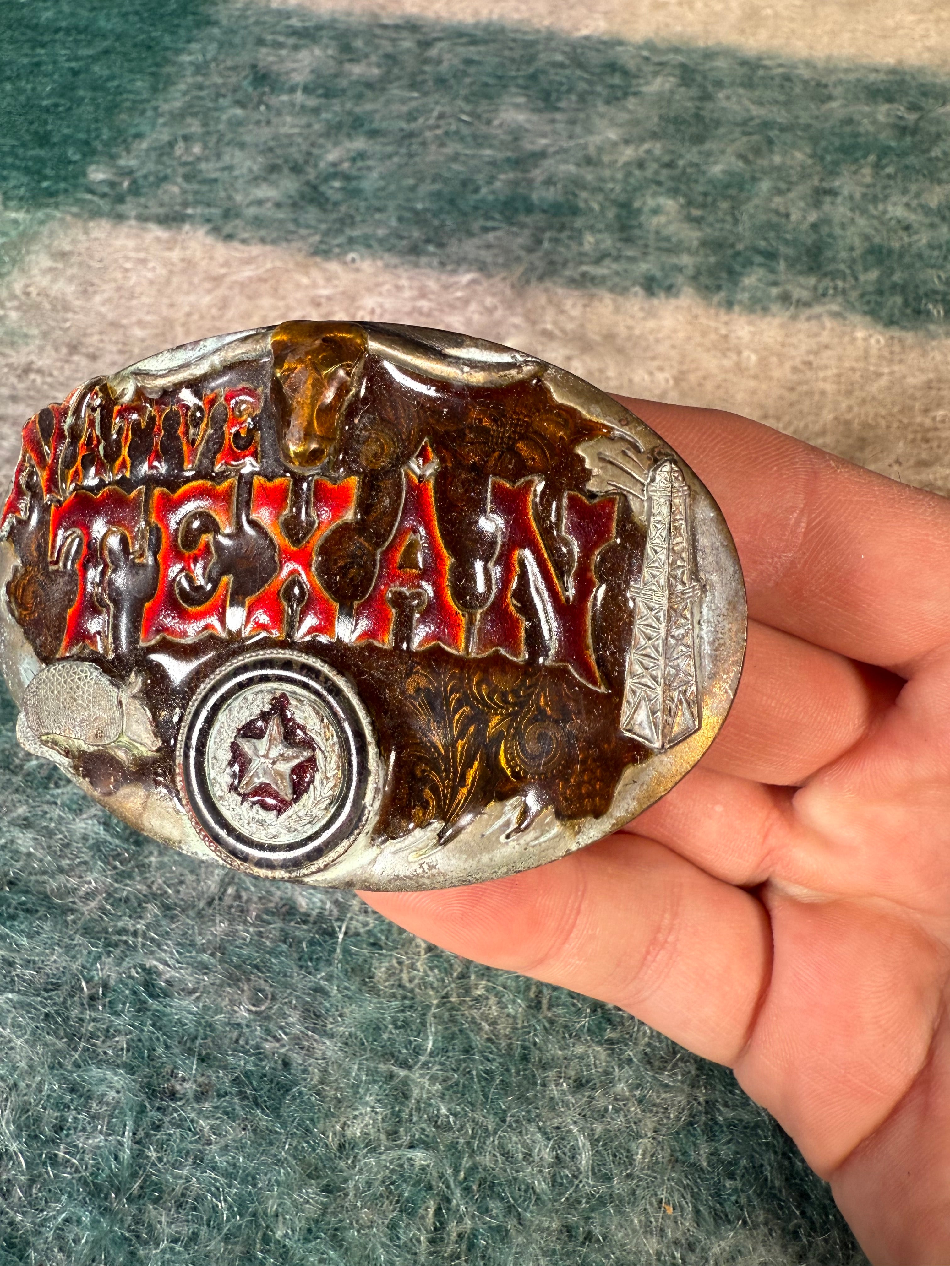 Vintage Native Texan Colorful Belt Buckle