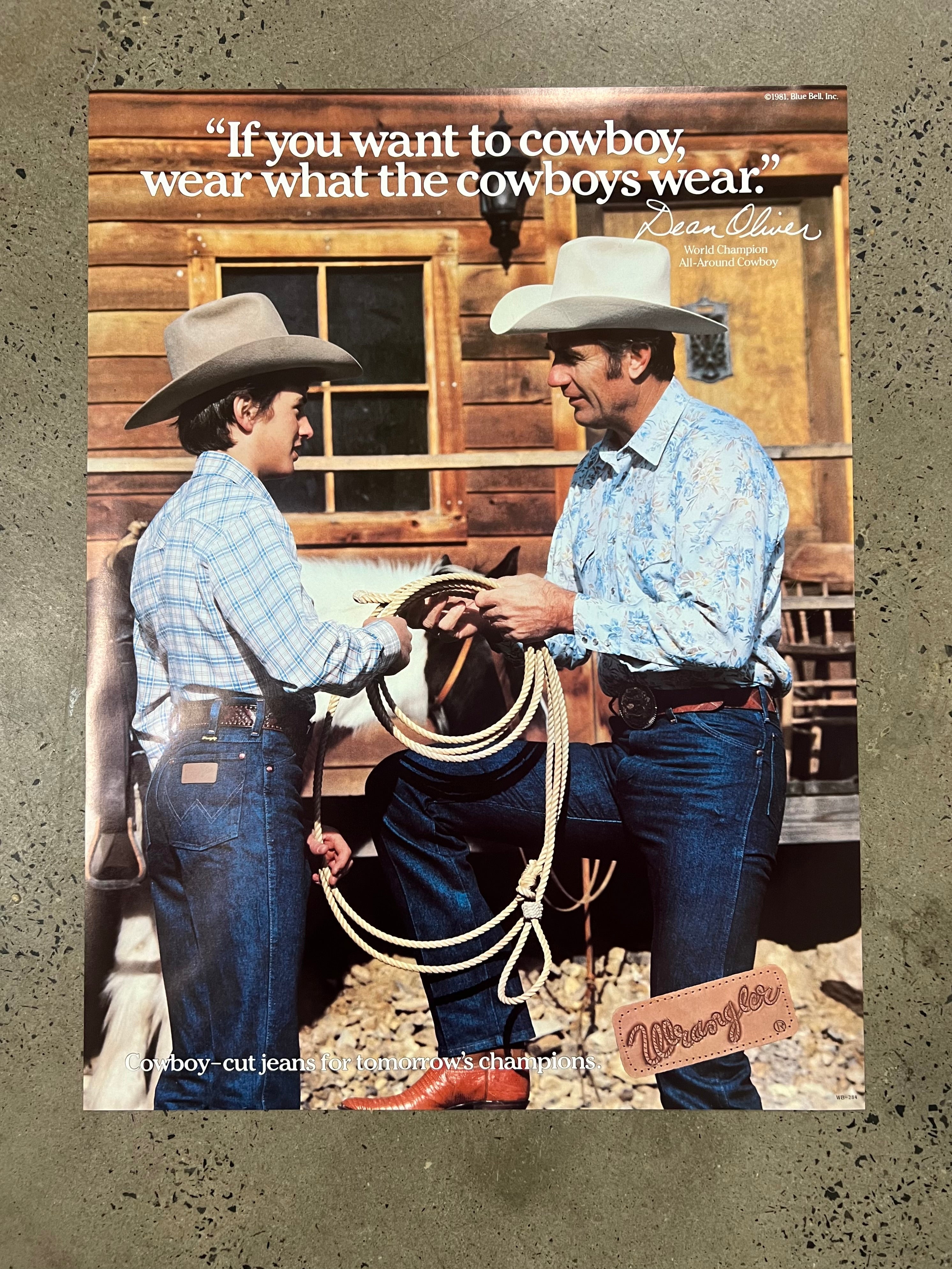 Vintage 1981 Wrangler - Wear What Cowboys Wear Advertisement Poster (21x28inch)