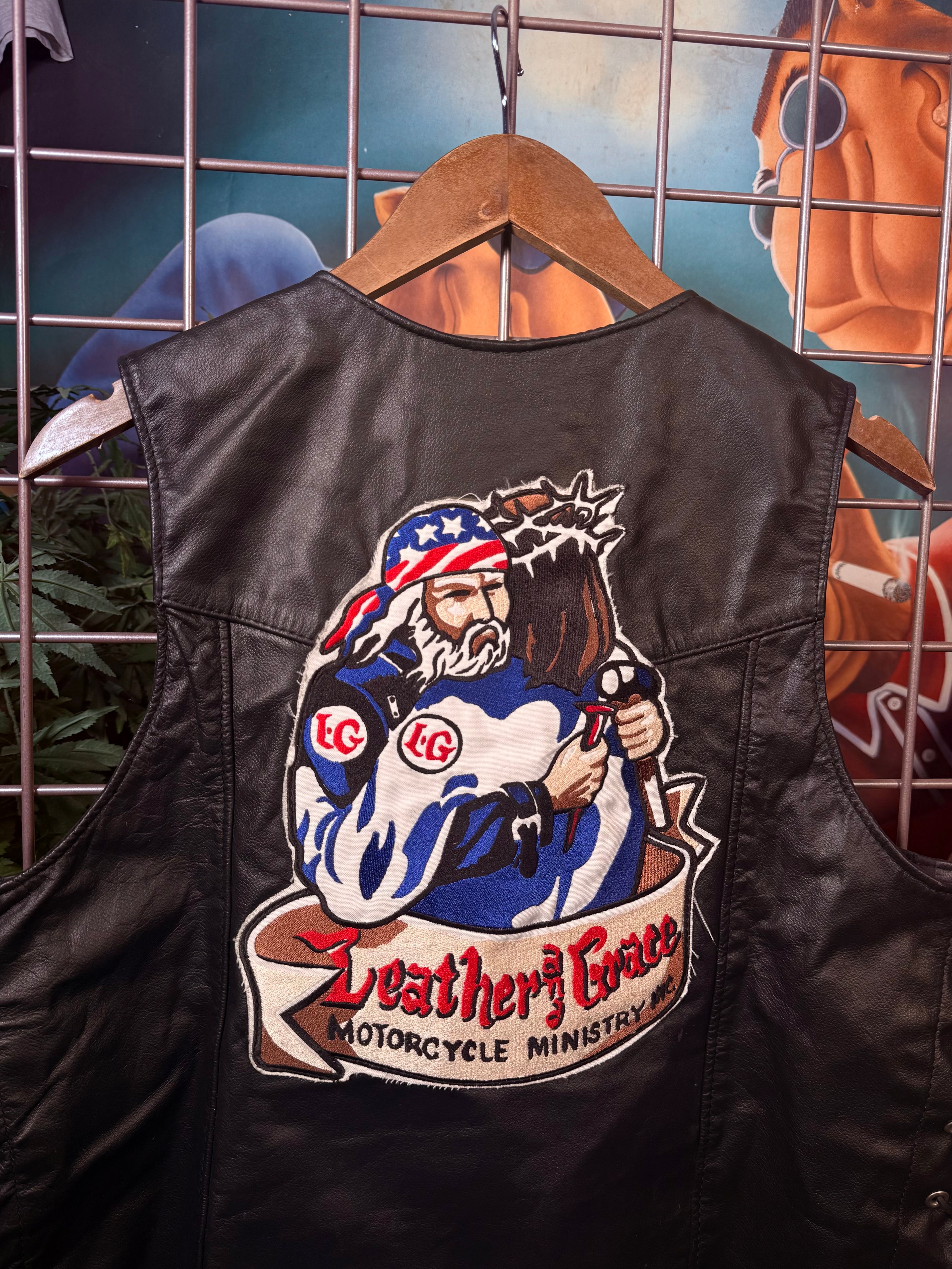 Leather & Grace Jesus Leather Vest (L)