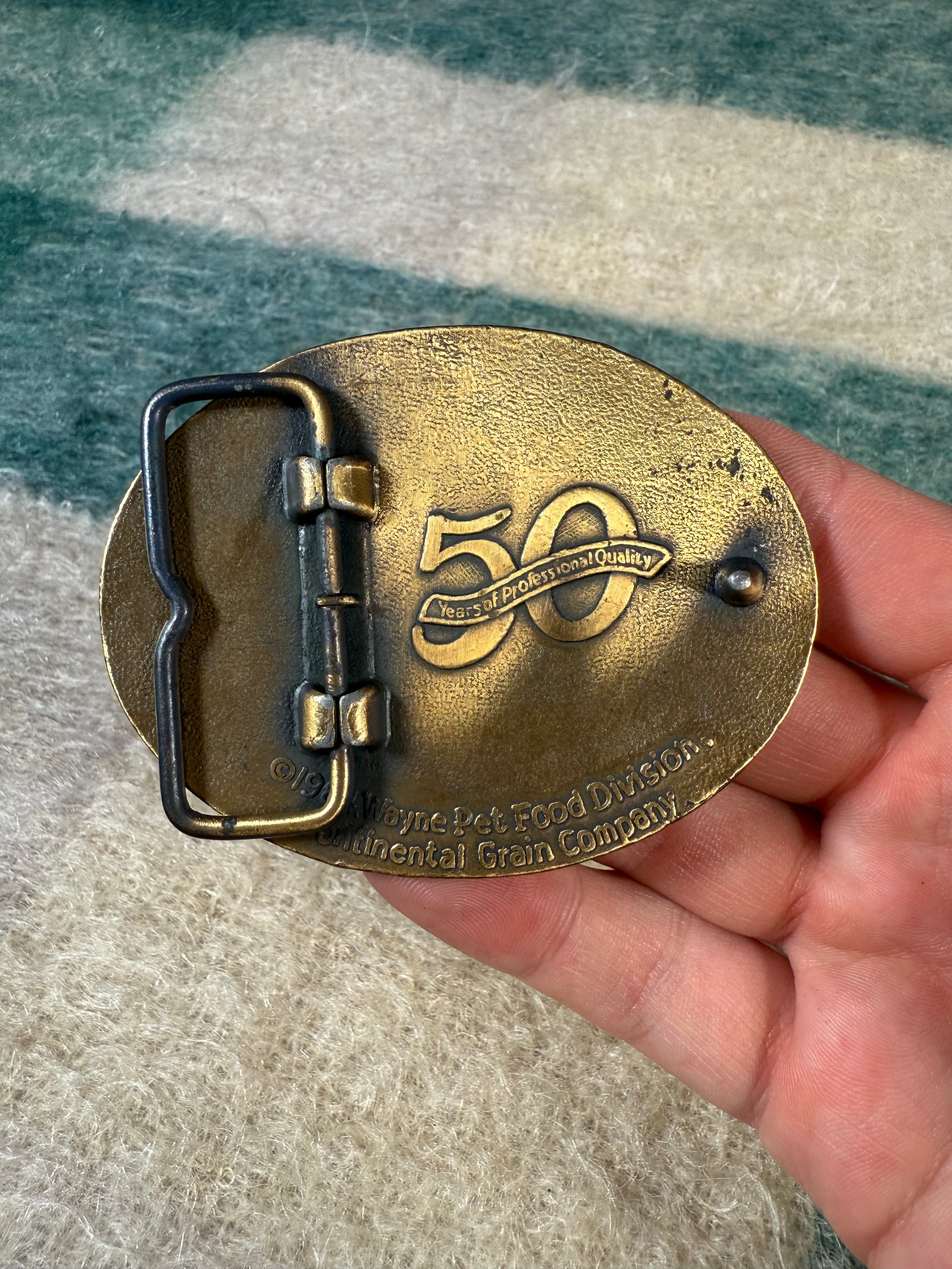Vintage 80s Wayne Dog Food Belt Buckle