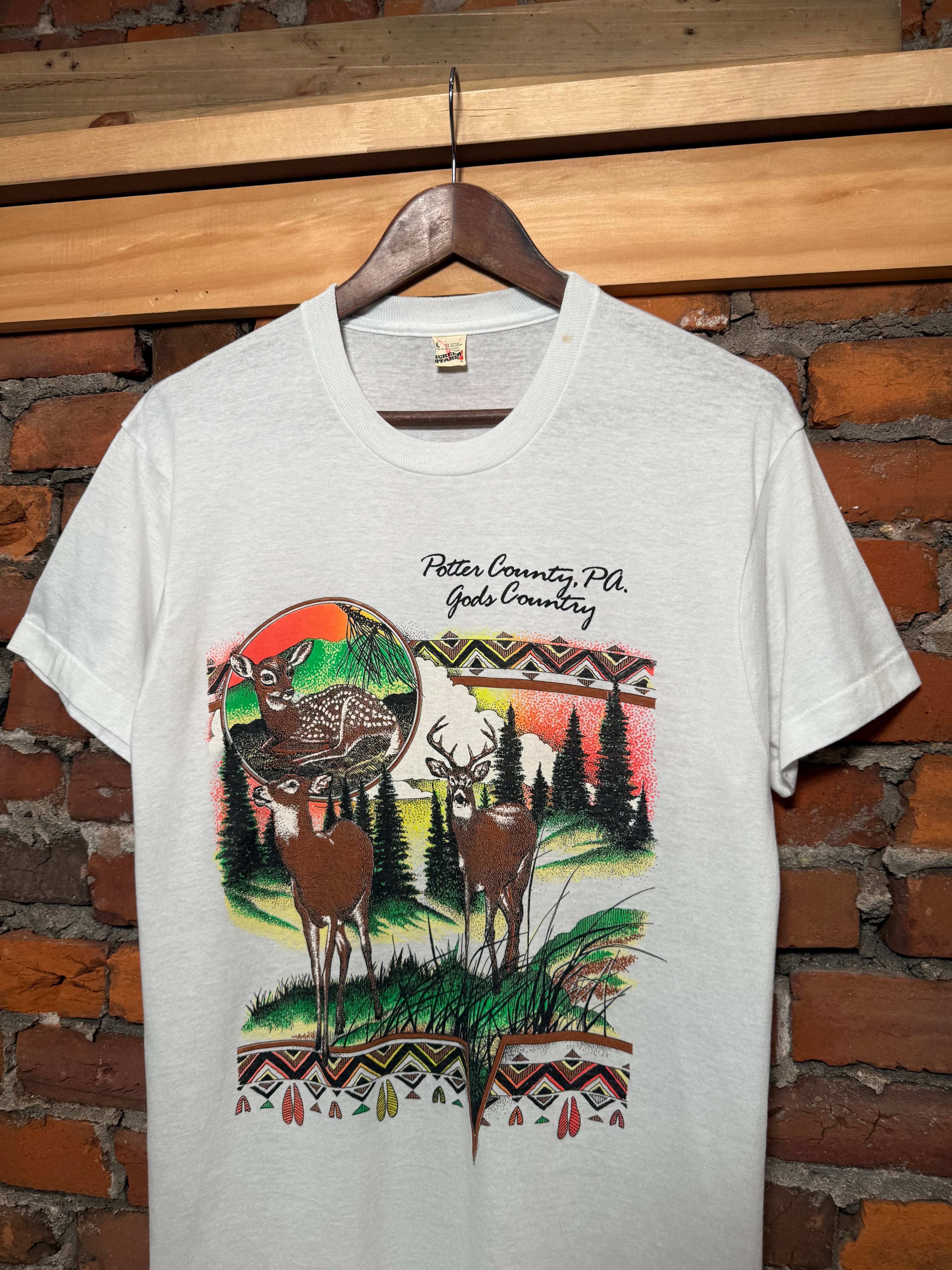 Vintage 80s Neon Print Deer T-Shirt (M)