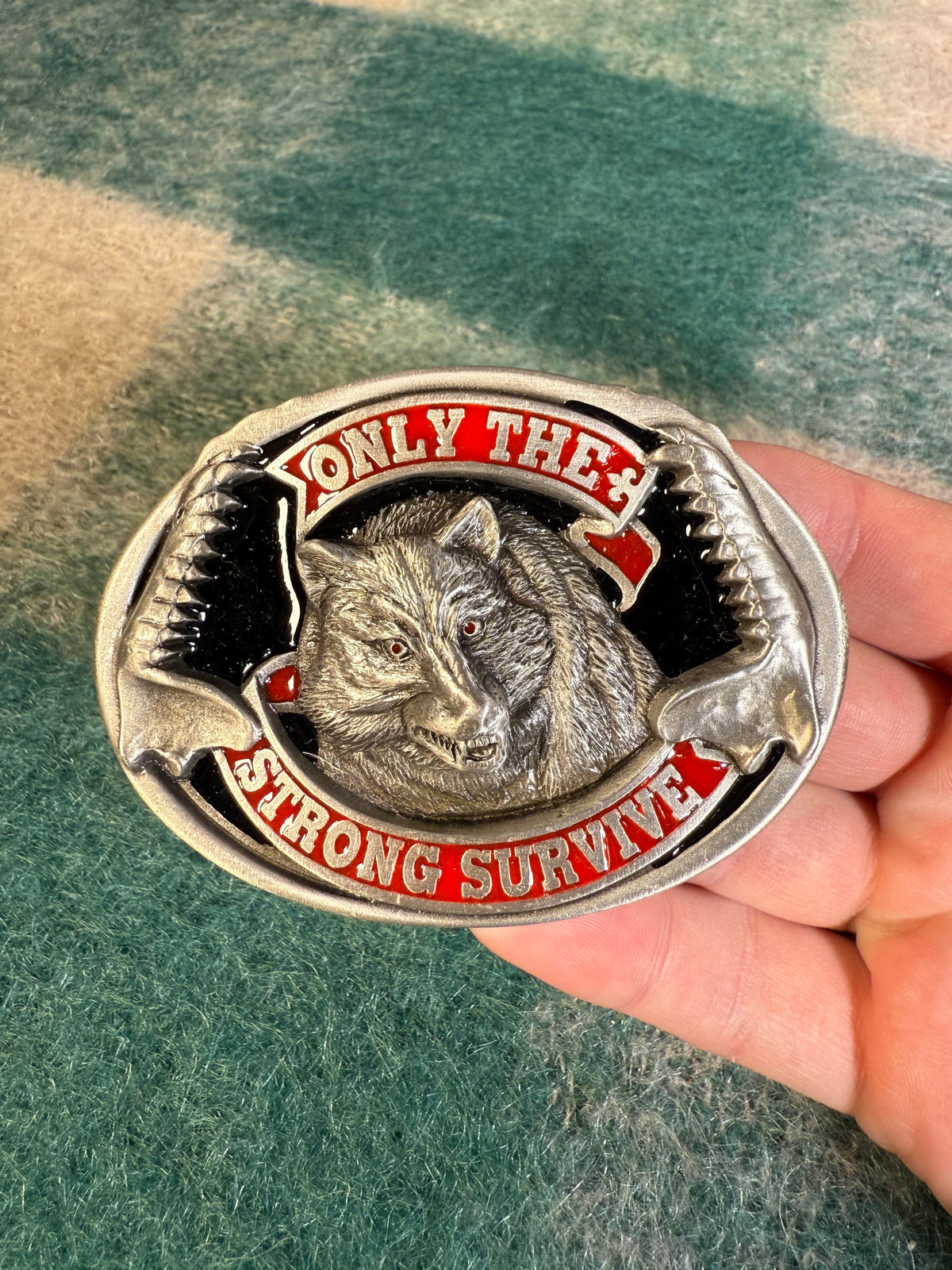 Vintage Only The Strong Survive Wolf Belt Buckle