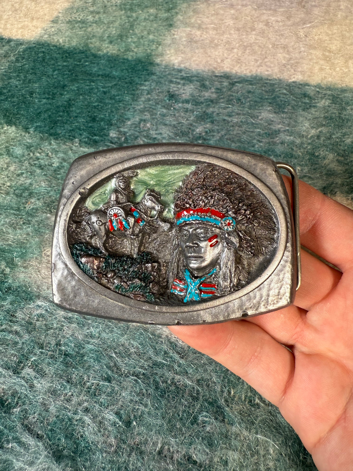 Vintage Multicolor Native American Belt Buckle