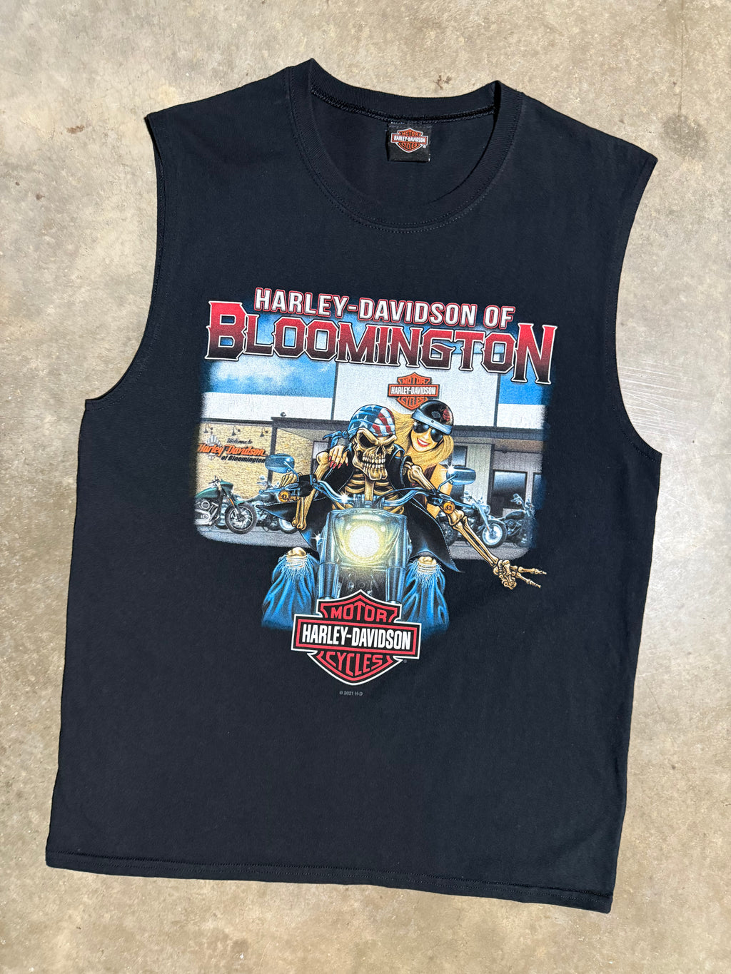 Bloomington Harley Davidson Double Sided Skeleton Cutoff Shirt (L)