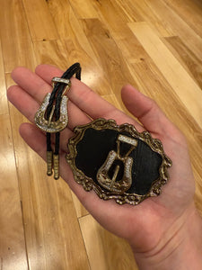 Vintage Belt Loop Belt Buckle + Bolo Tie Combo