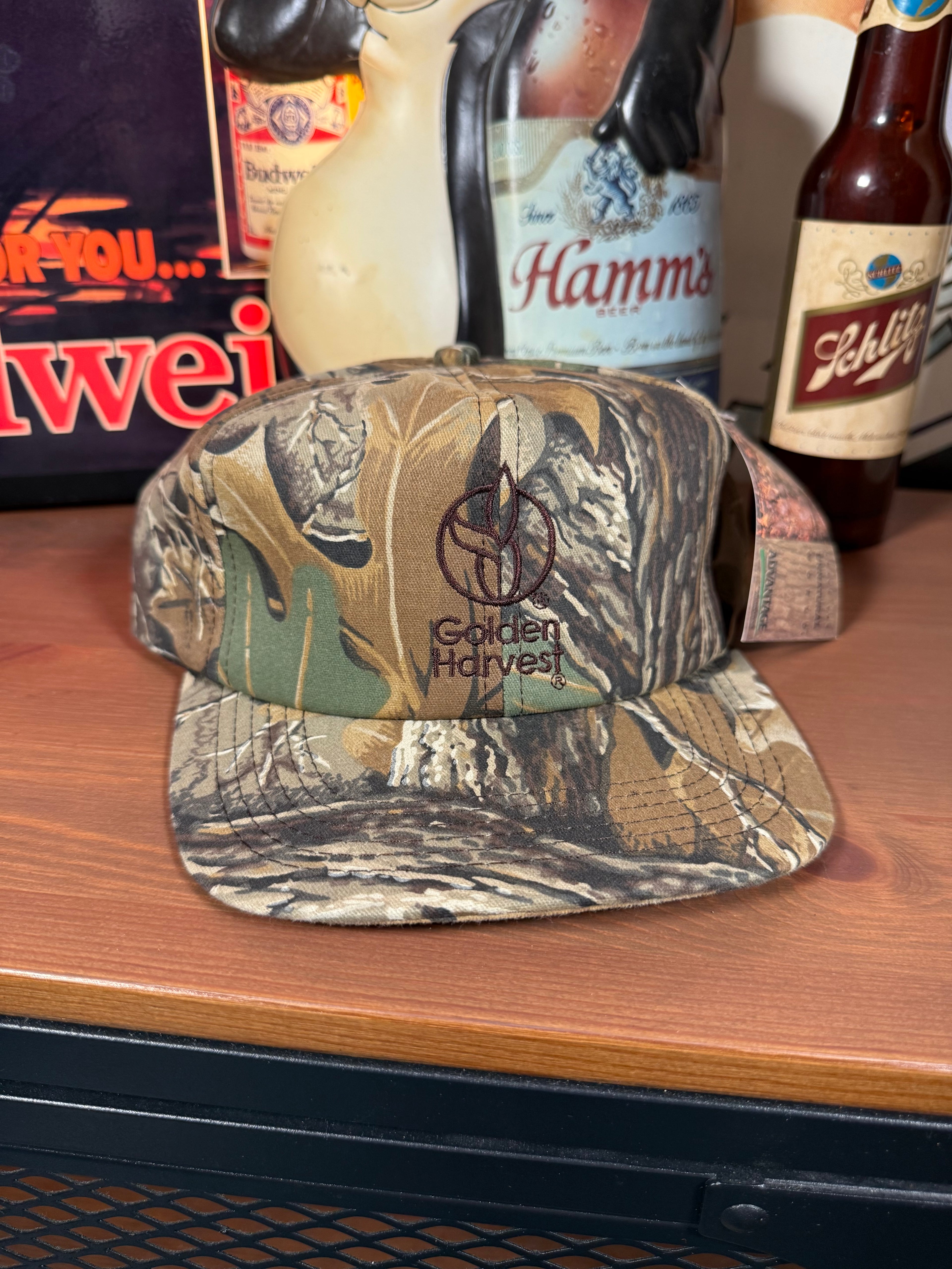 Vintage Golden Harvest Seed K Products Camo Snapback