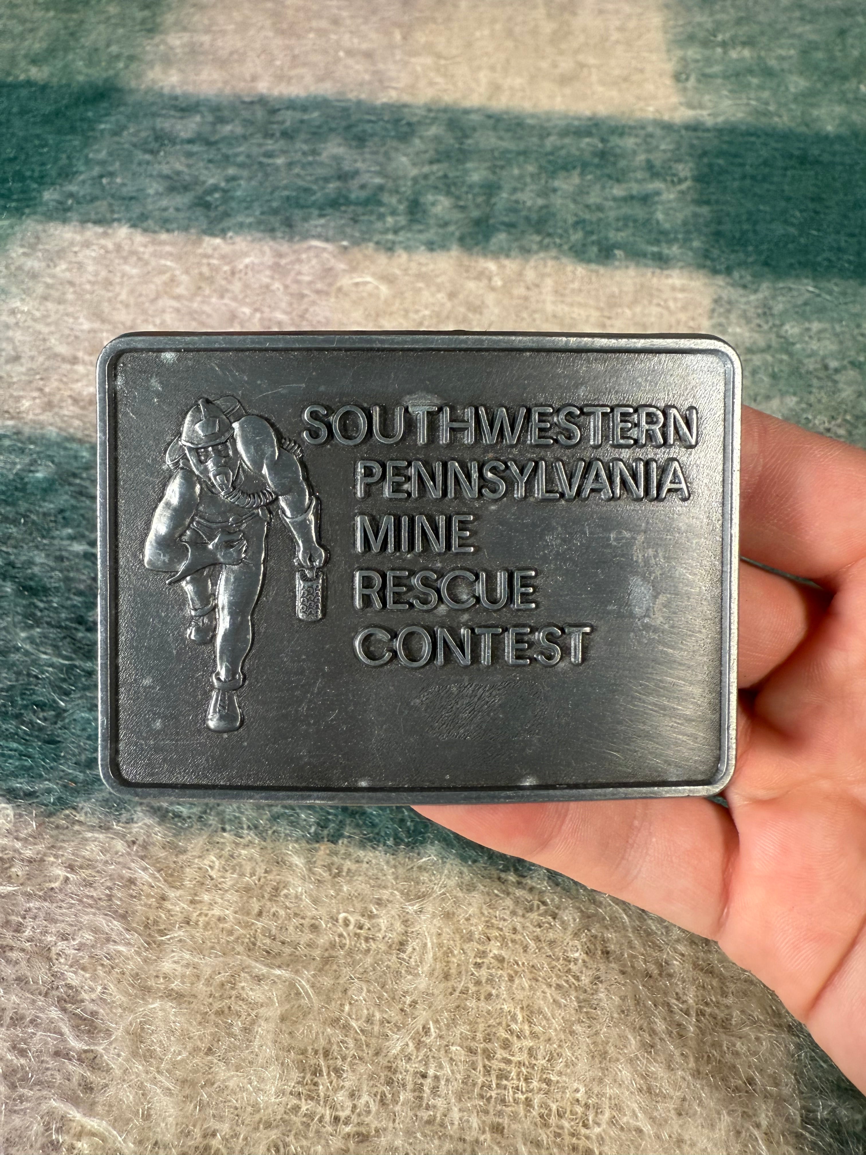Vintage 80s Pennsylvania Mine Rescue Contest Belt Buckle