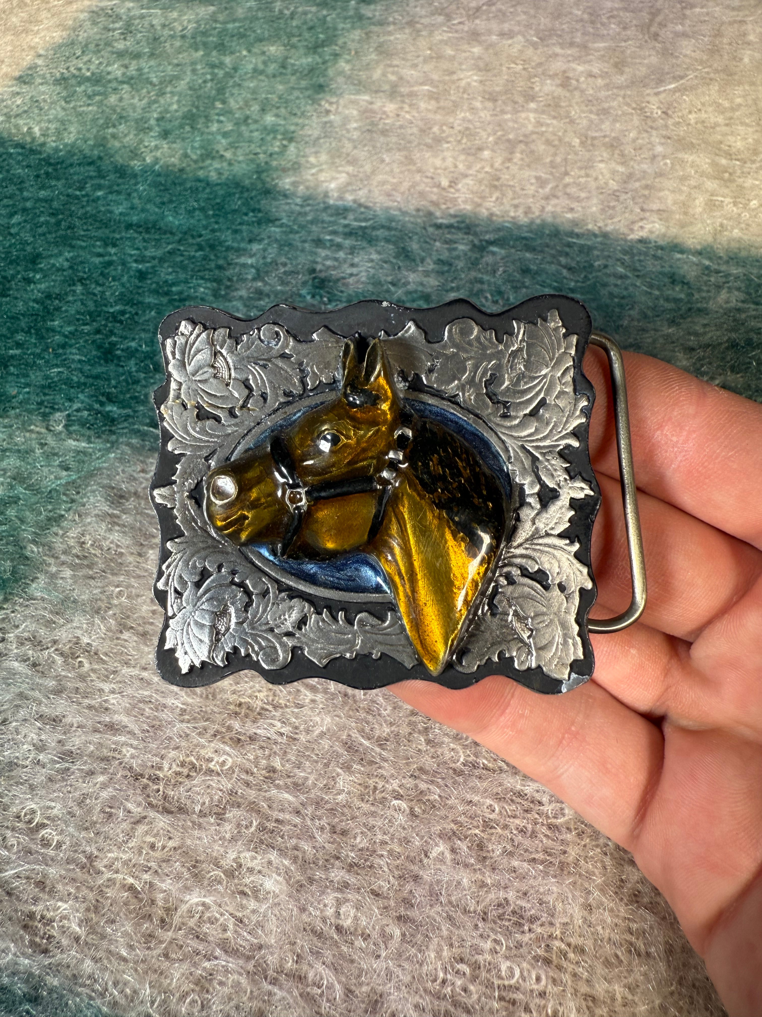 Vintage Multicolor Horse Belt Buckle