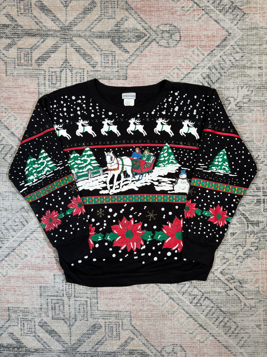 Vintage 80s Sleigh Ride Halloween Puffy Print Crewneck (WM)