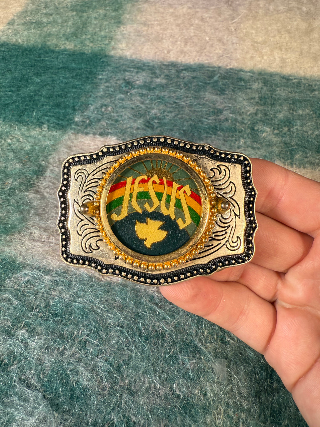Vintage Jesus Rainbow Belt Buckle