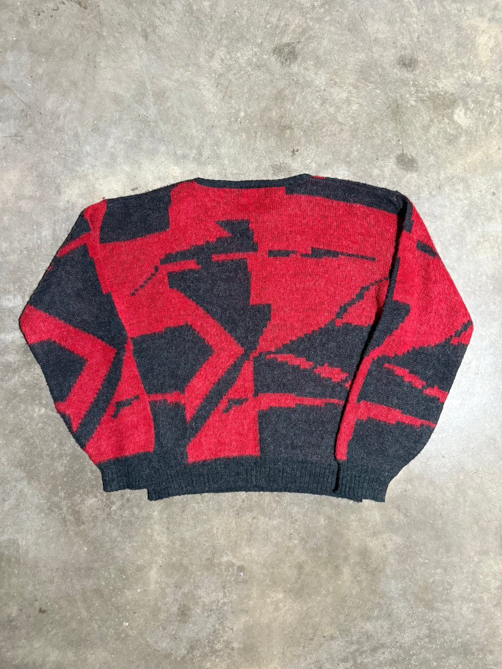 Vintage 80s Bergamo Red and Black Pattern Knit Sweater (WXL)
