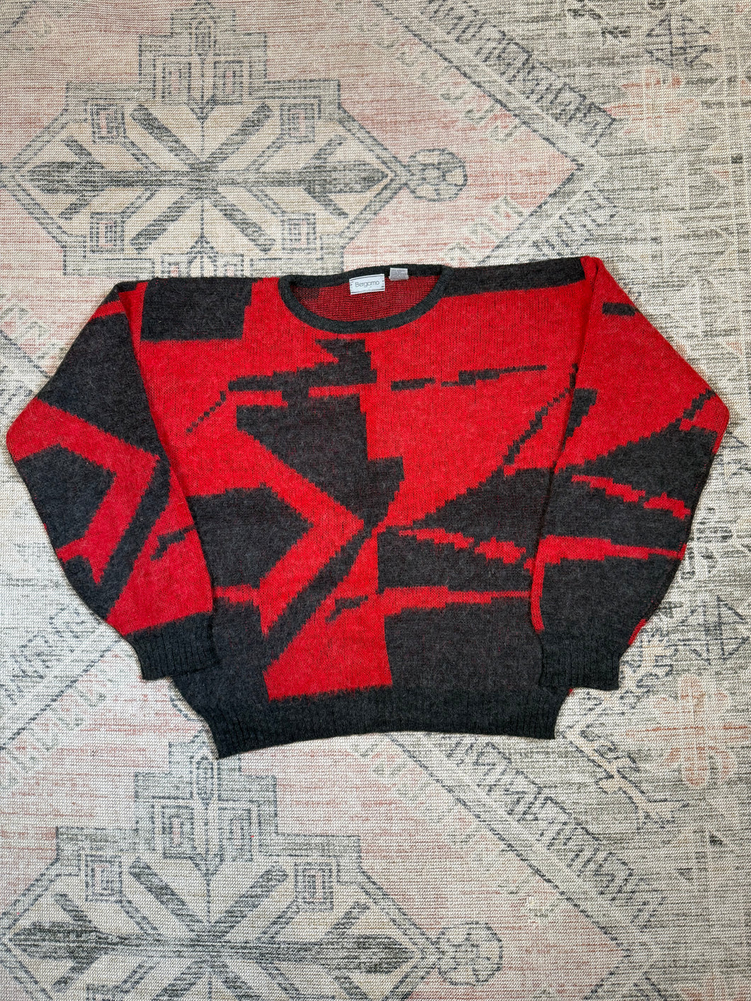 Vintage 80s Bergamo Red And Black Sweater (WXL)