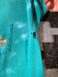 Vintage Distressed 90s Harley Davidson Teal Pocket Tee (XL)
