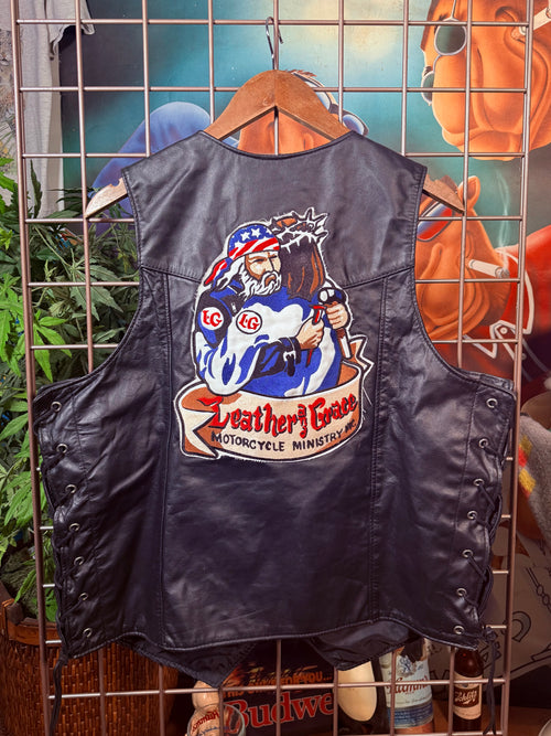 Leather & Grace Jesus Leather Vest (L)